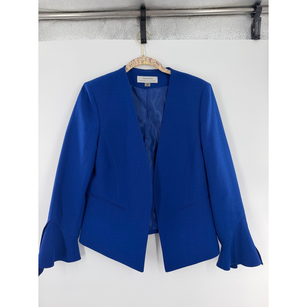 Tahari Arthur S Levine Royal Blue Bell Sleeve Open Front Blazer Jacket 6